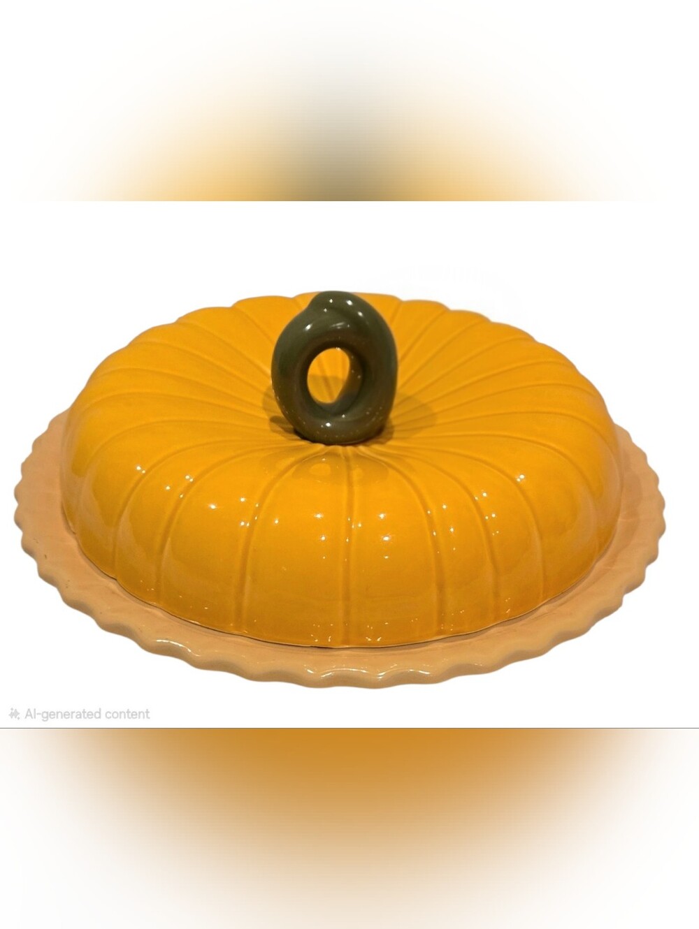 Vintage Ceramic Pumpkin Pie Recipe Pie Plate Fall Dish Baking W/Lid & Stem 11"